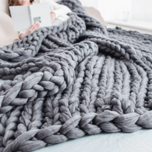 Plaid Grosse Maille Gris Clair