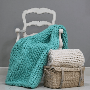 Plaid Grosse Maille Bleu