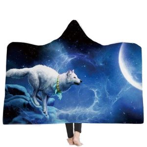 Plaid loup blanc lune